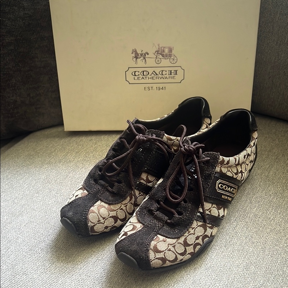 Coach Black and Cream Patterned Sneakers